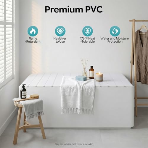 Large Foldable Bath Cover with Tray - 63 x 31.5 Inches White PVC Bath Protector
