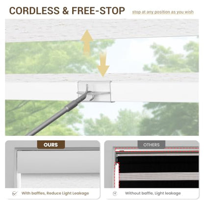 No Drill Zebra Blinds for Windows - Cordless Dual-Layer Roller Shades, Custom Sizes