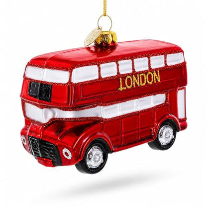 Glass Double Decker Bus Christmas Ornament - London, UK Holiday Decor