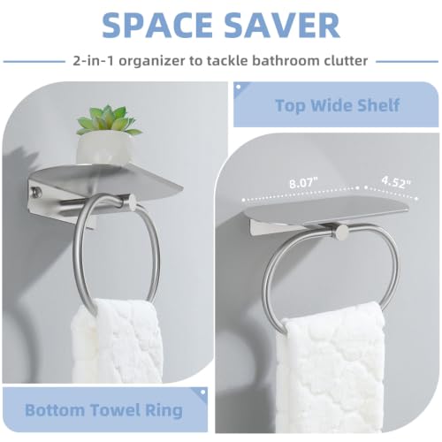 Suyar Bathroom Towel Ring with Shelf - Brushed Nickel, Oval Hand Towel Holder
