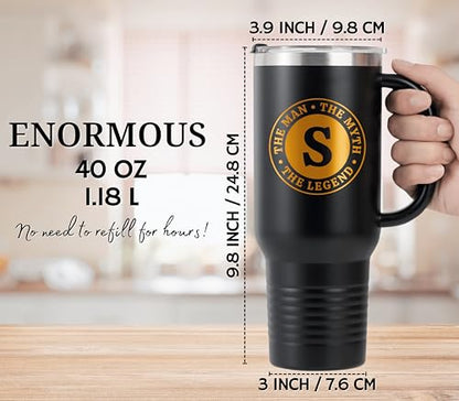Initial-A Monogrammed 40oz Travel Tumbler with Handle for Men - Unique Gift