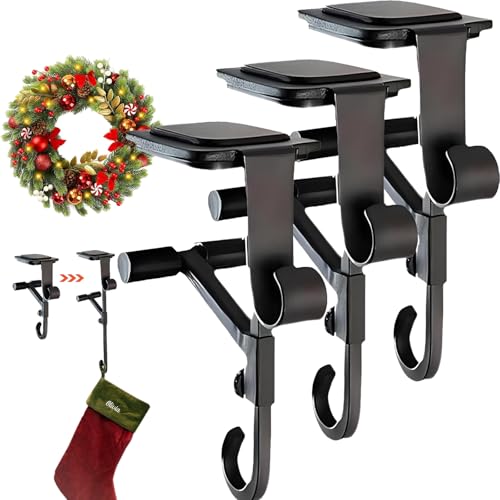 Black 3-Pack Adjustable Garland & Stocking Mantle Hangers - Holds Up to 20 Lbs