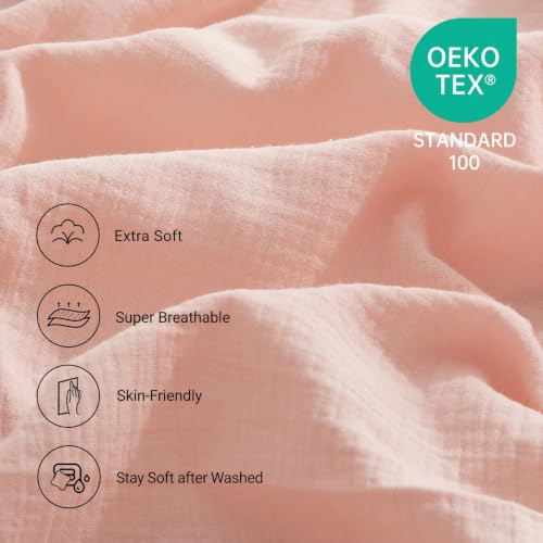 Pink Twin Fitted Sheet 100% Muslin Cotton Gauze Deep Pocket Bed Sheet