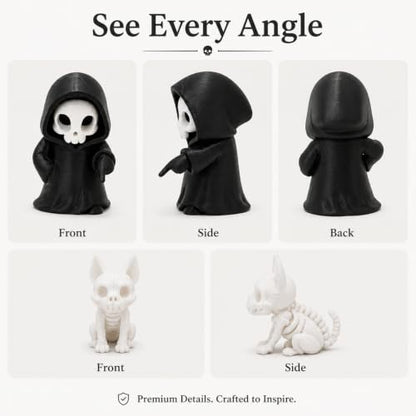 Halloween Gothic Skeleton Figurine with Puppy Companion - Spooky Desk Decor