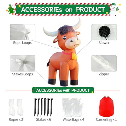 Highland Cow Inflatable Christmas Decor with LED Lights - Highland Calf Variation