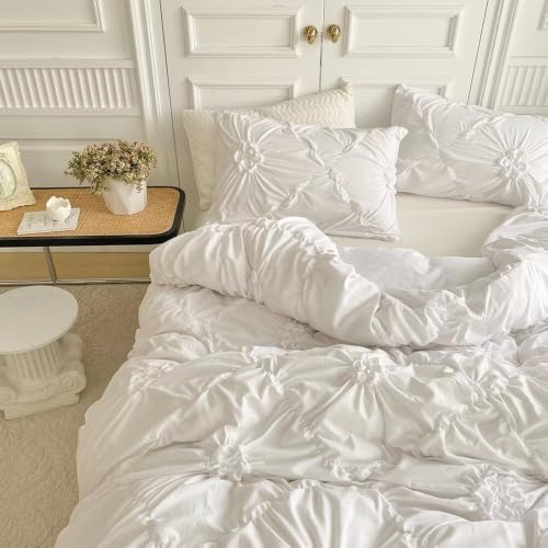 White King Pinched Pleated Duvet Cover Set - Luxury Bedding for Women