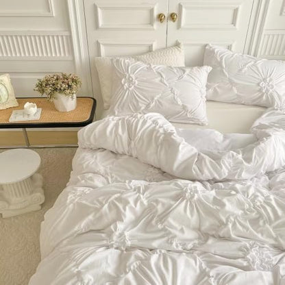 White King Pinched Pleated Duvet Cover Set - Luxury Bedding for Women