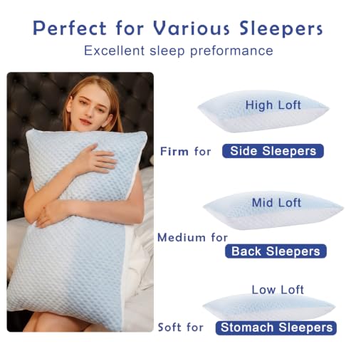 Adjustable Shredded Memory Foam Pillow with Cooling Cover - Bean Blue, Standard, 1