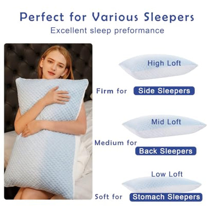 Adjustable Shredded Memory Foam Pillow with Cooling Cover - Bean Blue, Standard, 1