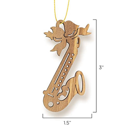 Olive Wood Saxophone Christmas Ornament - Holy Land Handcrafted Decoration - Variation: Single