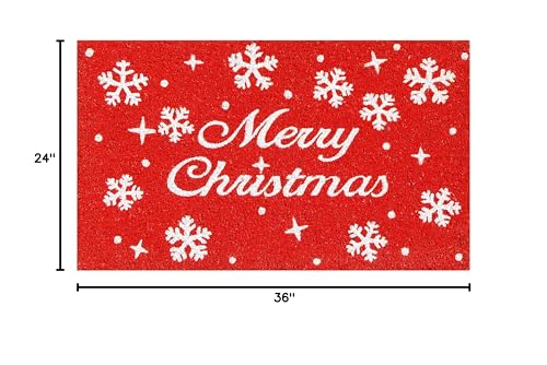 Christmas Snowflakes Doormat 24x36 Inches - Red White Holiday Decor