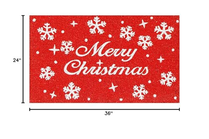 Christmas Snowflakes Doormat 24x36 Inches - Red White Holiday Decor