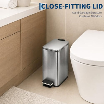 Bathroom Trash Can with Lid - 5L/1.3G Silver Soft Close Pedal Bin
