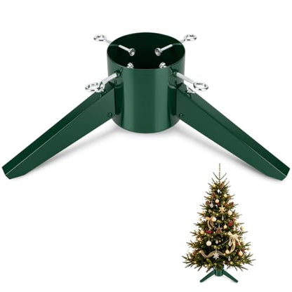 Metal Christmas Tree Stand for 8ft Live Trees - Green, 100lb Capacity