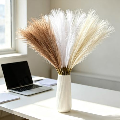 Artificial Pampas Grass Decor Set - Beige, Khaki & White, 21.6 Inch Fluffy Boho Home Accent