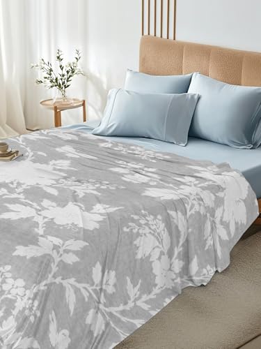 King Flat Sheet - White, Slate Gray, Ash Gray, Silver - Microfiber, Vintage Floral Pattern, Hotel Quality Bedding
