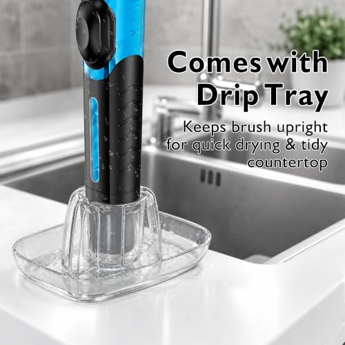Soap Dispensing Dish Brush with Holder & Refill Heads - Kitchen Cleaning Tool