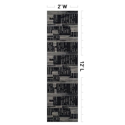 Black Block Stripe Machine Washable Non-Slip Runner Rug 2'x12' - Rugshop