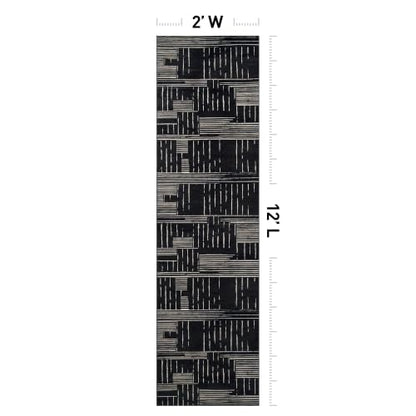 Black Block Stripe Machine Washable Non-Slip Runner Rug 2'x12' - Rugshop