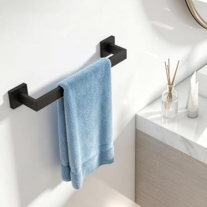 FLE 16 Inch Black Wall Mount Towel Bar - Bathroom & Kitchen Stainless Steel