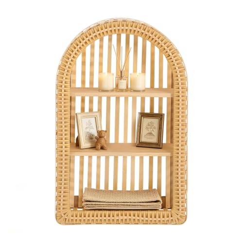 3-Tier Hand-Woven Bamboo Wall Shelf with Arch Frame - Rustic Wall Mount Organizer