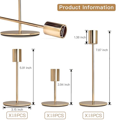 Gold Candlestick Holders Set of 54 - Elegant Metal Taper Candle Stands for Wedding & Home Decor - Variation: Gold / A-Candlestick Holders-54