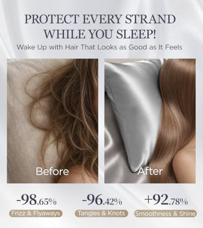 Pearl Gray Satin Queen Pillowcase 2 Pack - Gentle on Hair & Skin, Cooling & Soft