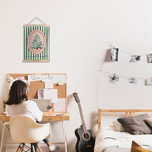 Christmas Wall Art Poster - Vintage Green Tree with Stripes - Two
