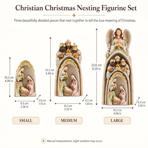 Religious Nativity Scene Statue with Angel, Wise Men & Holy Family