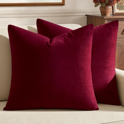 MIULEE Velvet Christmas Throw Pillow Covers 18x18 Inch Pack of 2 - Wine Red