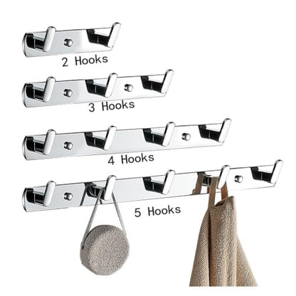 Chrome Wall Hook with 5 Hooks for Bathroom & Kitchen