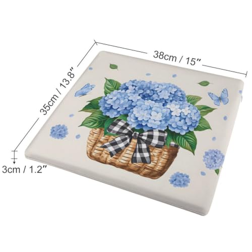 Hydrangea Chair Cushion Blue Floral Basket Style-9 - Supportive Seat Pad