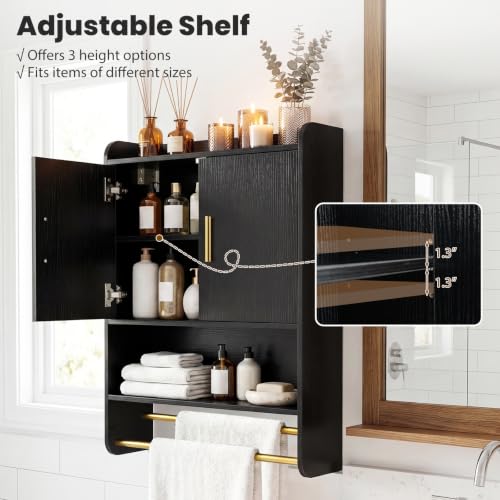 GIANTEX Wall Mounted Bathroom Medicine Cabinet Black - Space-Saving Storage