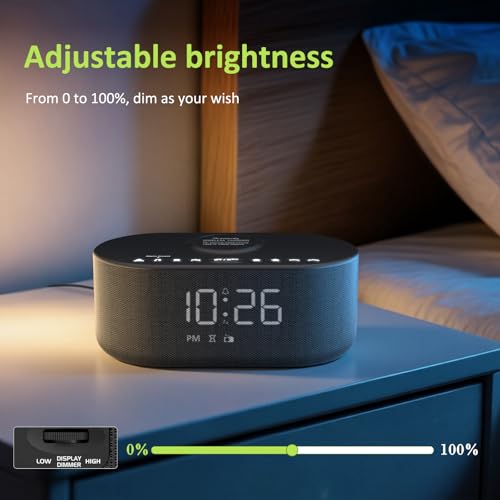 DreamSky Alarm Clock Radio with Wireless Charging and Bluetooth Speaker - Black