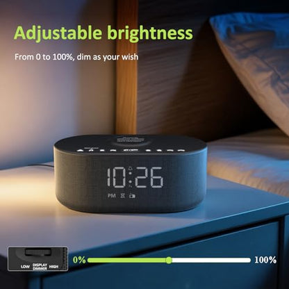DreamSky Alarm Clock Radio with Wireless Charging and Bluetooth Speaker - Black