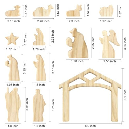 Unfinished Wooden Nativity Scene Set - 13 Pcs Christian Christmas Decor