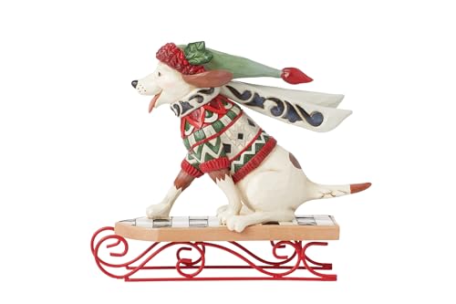 Christmas Dog Figurine Sled Dog on Sled Hand-Painted Resin Home Decor