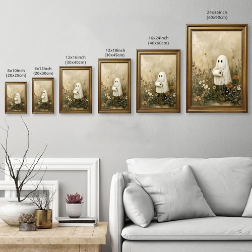 Halloween Ghost Bathroom Wall Art with Vintage Gold Frame - 8x10 Inch