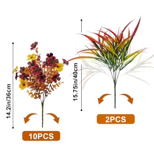 Artificial Fall Flowers Set - UV Resistant Autumn Mums for Outdoors, 12 Bundles Fall Colors