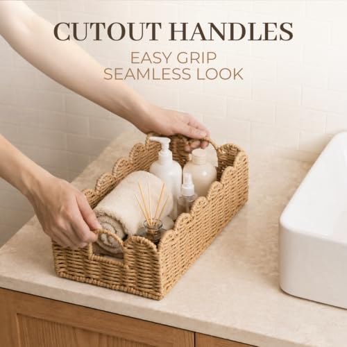 Scalloped Toilet Paper Storage Baskets Set of 2 - Neutral Handles