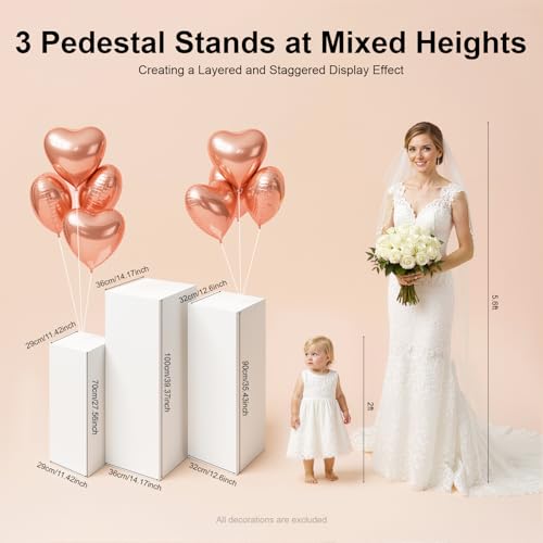 3-Piece Metal Square Display Pedestal Set for Cakes Flowers and Events, White Heavy Duty Stands