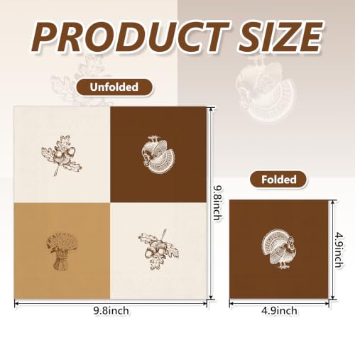 Fall Thanksgiving Cocktail Napkins with Turkey and Acorn Design - 60 Pack