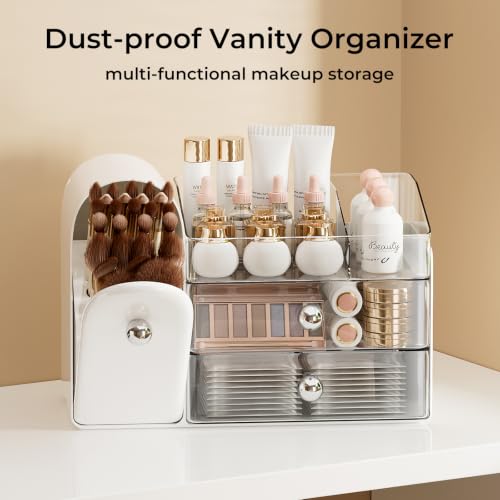 UFORU Makeup Organizer with Covered Brush Holder for Vanity Countertop