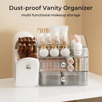 UFORU Makeup Organizer with Covered Brush Holder for Vanity Countertop