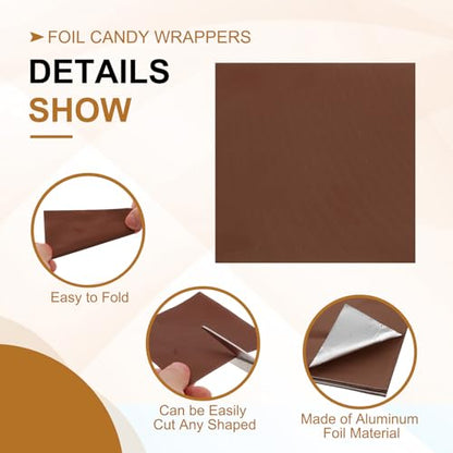 4x4 Inch Brown Aluminum Foil Candy Wrappers - 200 Pcs, Food Grade, Fine Grid