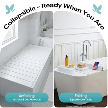 Large Foldable Bath Cover with Tray - 63 x 31.5 Inches White PVC Bath Protector