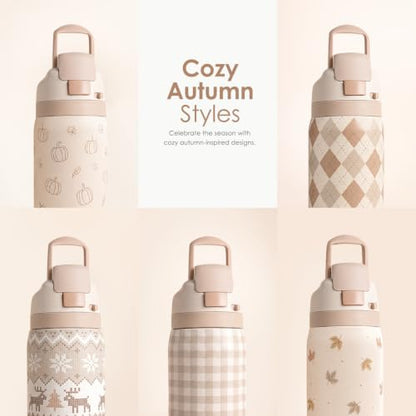 Fall Pumpkin Stainless Steel Water Bottle 32oz with Push-Button Lid - SANDJEST