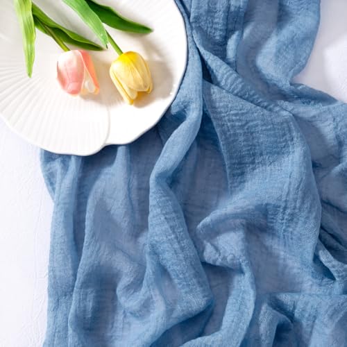 Socomi Dusty Blue Summer Gauze Cheesecloth Table Runner 120 Inch - Pack of 6