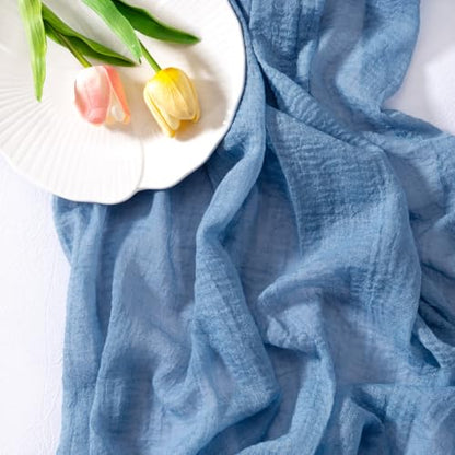 Socomi Dusty Blue Summer Gauze Cheesecloth Table Runner 120 Inch - Pack of 6