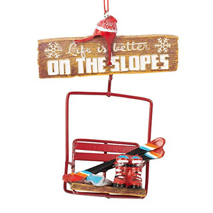 Christmas Ornament Ski Slope Sign with Skis Snowboard Winter Decor